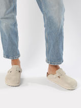 Slippers Boston Uit Leder Birkenstock Beige accessoires 1024740-vue-porte