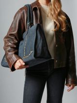 Schoudertas A4 Houston Leder Basilic pepper Blauw houston BHOU31-vue-porte