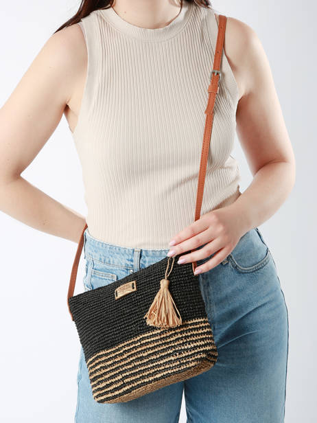 Cross Body Tas L'atelier Du Crochet Raphia Le voyage en panier Zwart l'atelier du crochet AM753 ander zicht 1