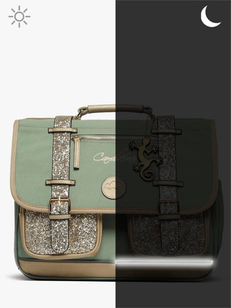 Boekentas Kinderen 2 Compartimenten Cameleon Groen vintage fantasy CA35 ander zicht 7