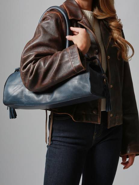 Schoudertas Cow Leder Basilic pepper Blauw cow BCOW84 ander zicht 1